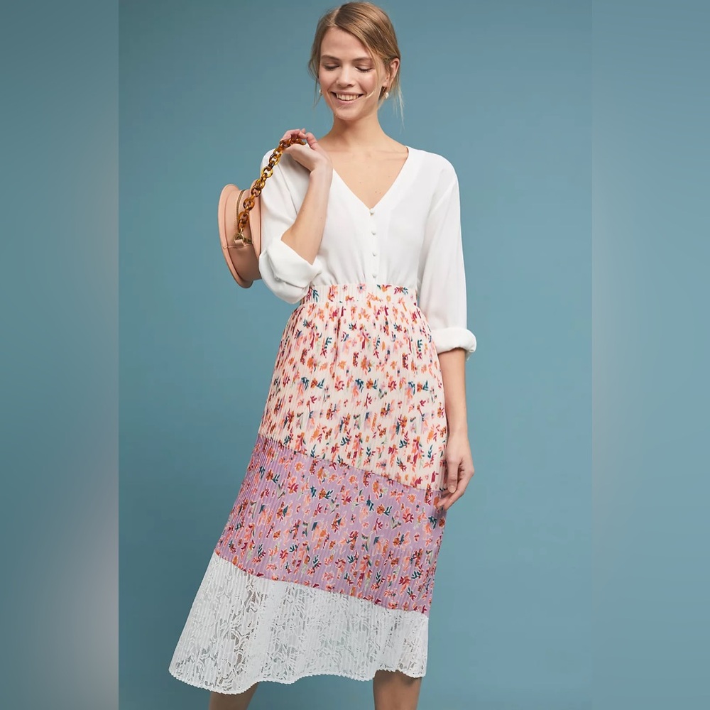 Anthropologie Laia Pleated Floral Midi Skirt XS